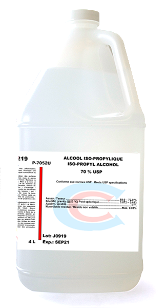 Alcool isopropylique 70 % USP – bouteille de 4 litres, 4/emballage