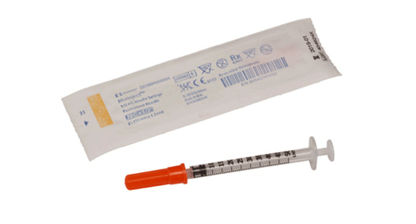 Seringue à insuline 1ml avec aiguille à côté (Boite de 100